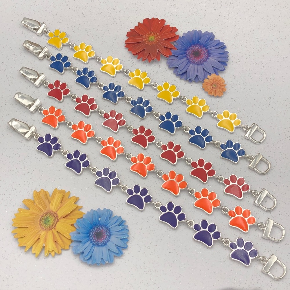 🌼 Paw Print Theme Enamel Clasp Bracelet ~yellow red orange blue purple